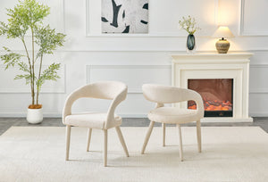 English Elm Premium Boucle Sherpa Armchair Set Nordic Sculptural Hollow Back Dining Accent Seat Off White W3493P461611