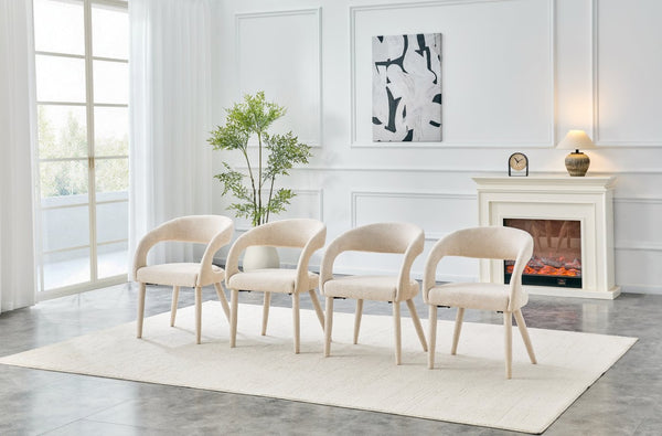 English Elm Premium Boucle Sherpa Armchair Set Nordic Sculptural Hollow Back Dining Accent Seat Off White W3493P461611