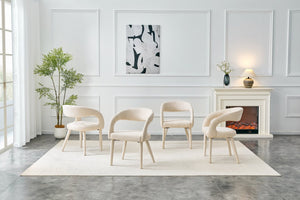English Elm Premium Boucle Sherpa Armchair Set Nordic Sculptural Hollow Back Dining Accent Seat Off White W3493P461611