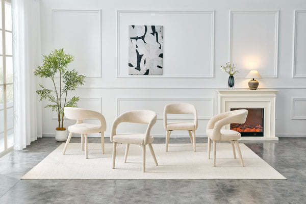 English Elm Premium Boucle Sherpa Armchair Set Nordic Sculptural Hollow Back Dining Accent Seat Off White W3493P461611