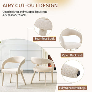 English Elm Premium Boucle Sherpa Armchair Set Nordic Sculptural Hollow Back Dining Accent Seat Off White W3493P461611