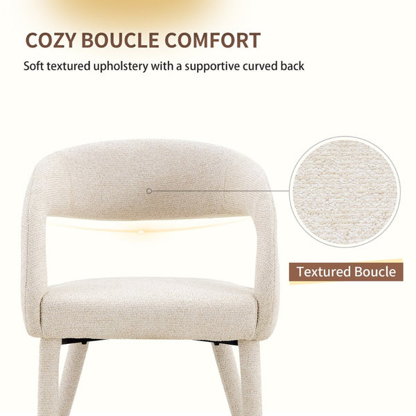 English Elm Premium Boucle Sherpa Armchair Set Nordic Sculptural Hollow Back Dining Accent Seat Off White W3493P461611