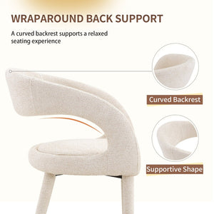 English Elm Premium Boucle Sherpa Armchair Set Nordic Sculptural Hollow Back Dining Accent Seat Off White W3493P461611