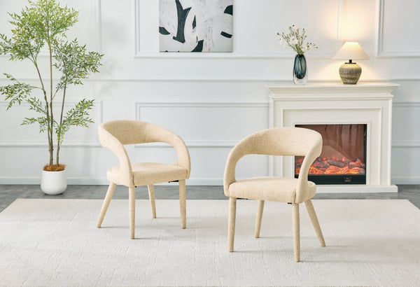 English Elm Premium Boucle Sherpa Armchair Set Nordic Sculptural Hollow Back Dining Accent Seat Oatmeal/Yellow W3493P461612