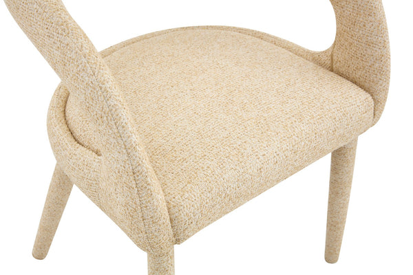 English Elm Premium Boucle Sherpa Armchair Set Nordic Sculptural Hollow Back Dining Accent Seat Oatmeal/Yellow W3493P461612