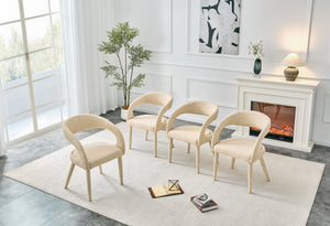 English Elm Premium Boucle Sherpa Armchair Set Nordic Sculptural Hollow Back Dining Accent Seat Oatmeal/Yellow W3493P461612