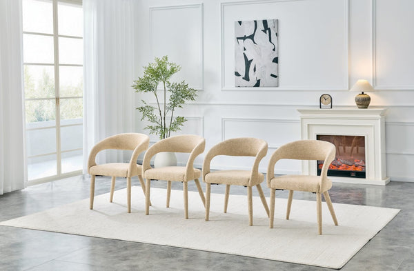 English Elm Premium Boucle Sherpa Armchair Set Nordic Sculptural Hollow Back Dining Accent Seat Oatmeal/Yellow W3493P461612
