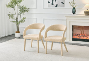 English Elm Premium Boucle Sherpa Armchair Set Nordic Sculptural Hollow Back Dining Accent Seat Oatmeal/Yellow W3493P461612
