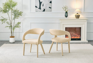 English Elm Premium Boucle Sherpa Armchair Set Nordic Sculptural Hollow Back Dining Accent Seat Oatmeal/Yellow W3493P461612