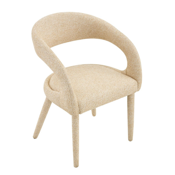 English Elm Premium Boucle Sherpa Armchair Set Nordic Sculptural Hollow Back Dining Accent Seat Oatmeal/Yellow W3493P461612