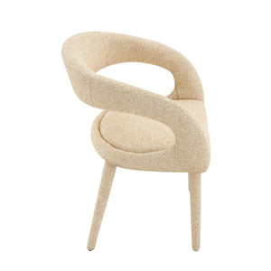 English Elm Premium Boucle Sherpa Armchair Set Nordic Sculptural Hollow Back Dining Accent Seat Oatmeal/Yellow W3493P461612