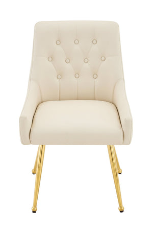English Elm Leather Faux Upholstered Dining Chair Set Diamond Tufted Gold Legs Cafe Office Off White W3493P462033