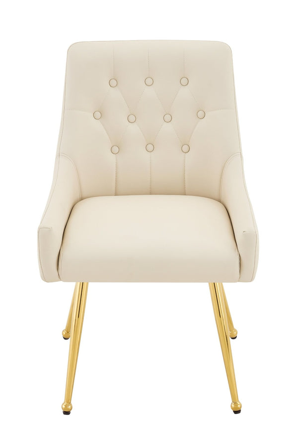 English Elm Leather Faux Upholstered Dining Chair Set Diamond Tufted Gold Legs Cafe Office Off White W3493P462033