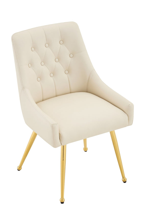 English Elm Leather Faux Upholstered Dining Chair Set Diamond Tufted Gold Legs Cafe Office Off White W3493P462033