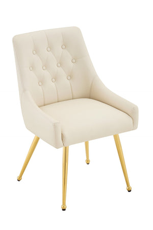 English Elm Leather Faux Upholstered Dining Chair Set Diamond Tufted Gold Legs Cafe Office Off White W3493P462033
