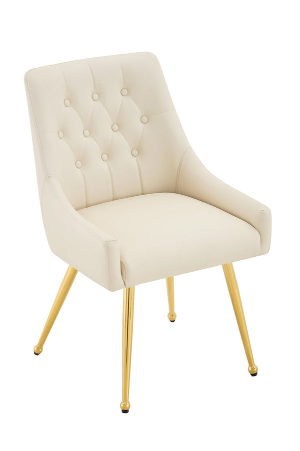 English Elm Leather Faux Upholstered Dining Chair Set Diamond Tufted Gold Legs Cafe Office Off White W3493P462033