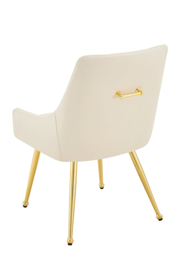 English Elm Leather Faux Upholstered Dining Chair Set Diamond Tufted Gold Legs Cafe Office Off White W3493P462033