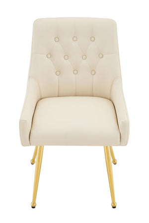 English Elm Leather Faux Upholstered Dining Chair Set Diamond Tufted Gold Legs Cafe Office Off White W3493P462033