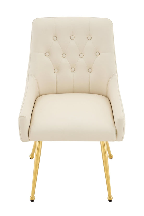 English Elm Leather Faux Upholstered Dining Chair Set Diamond Tufted Gold Legs Cafe Office Off White W3493P462033