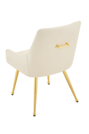 English Elm Leather Faux Upholstered Dining Chair Set Diamond Tufted Gold Legs Cafe Office Off White W3493P462033