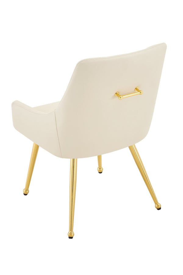 English Elm Leather Faux Upholstered Dining Chair Set Diamond Tufted Gold Legs Cafe Office Off White W3493P462033