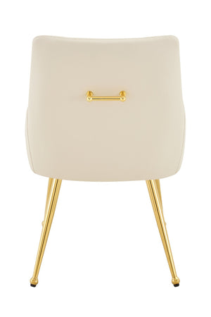 English Elm Leather Faux Upholstered Dining Chair Set Diamond Tufted Gold Legs Cafe Office Off White W3493P462033