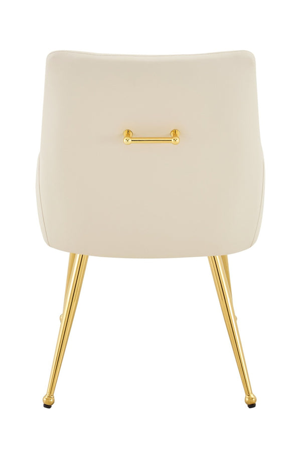 English Elm Leather Faux Upholstered Dining Chair Set Diamond Tufted Gold Legs Cafe Office Off White W3493P462033