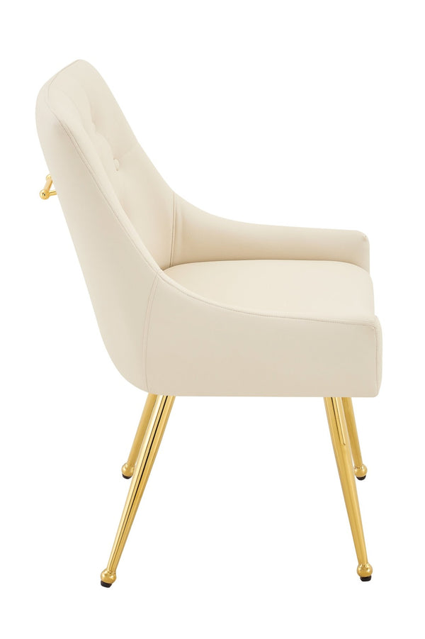 English Elm Leather Faux Upholstered Dining Chair Set Diamond Tufted Gold Legs Cafe Office Off White W3493P462033