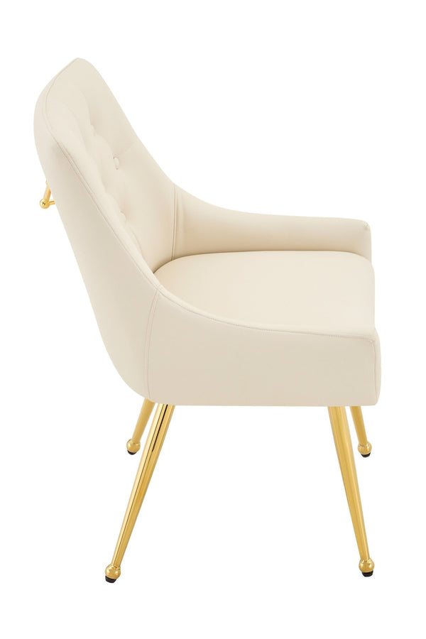 English Elm Leather Faux Upholstered Dining Chair Set Diamond Tufted Gold Legs Cafe Office Off White W3493P462033