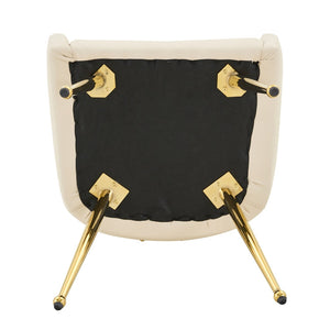 English Elm Leather Faux Upholstered Dining Chair Set Diamond Tufted Gold Legs Cafe Office Off White W3493P462033