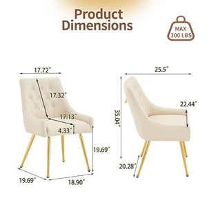 English Elm Leather Faux Upholstered Dining Chair Set Diamond Tufted Gold Legs Cafe Office Off White W3493P462033