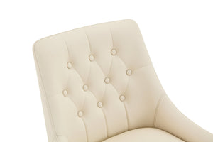 English Elm Leather Faux Upholstered Dining Chair Set Diamond Tufted Gold Legs Cafe Office Off White W3493P462033