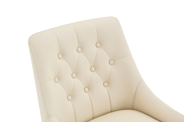 English Elm Leather Faux Upholstered Dining Chair Set Diamond Tufted Gold Legs Cafe Office Off White W3493P462033