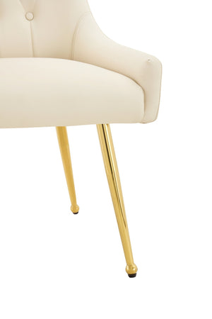 English Elm Leather Faux Upholstered Dining Chair Set Diamond Tufted Gold Legs Cafe Office Off White W3493P462033