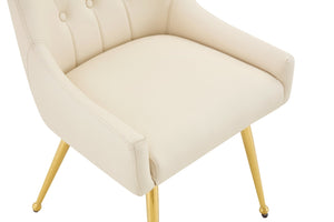 English Elm Leather Faux Upholstered Dining Chair Set Diamond Tufted Gold Legs Cafe Office Off White W3493P462033