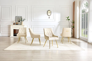 English Elm Leather Faux Upholstered Dining Chair Set Diamond Tufted Gold Legs Cafe Office Off White W3493P462033