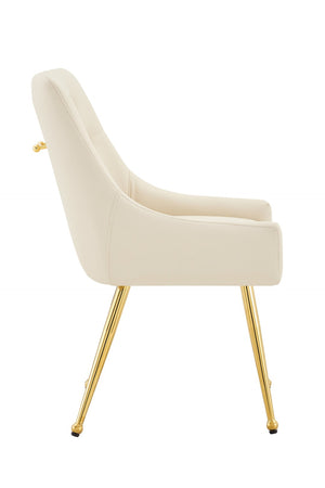 English Elm Leather Faux Upholstered Dining Chair Set Diamond Tufted Gold Legs Cafe Office Off White W3493P462033