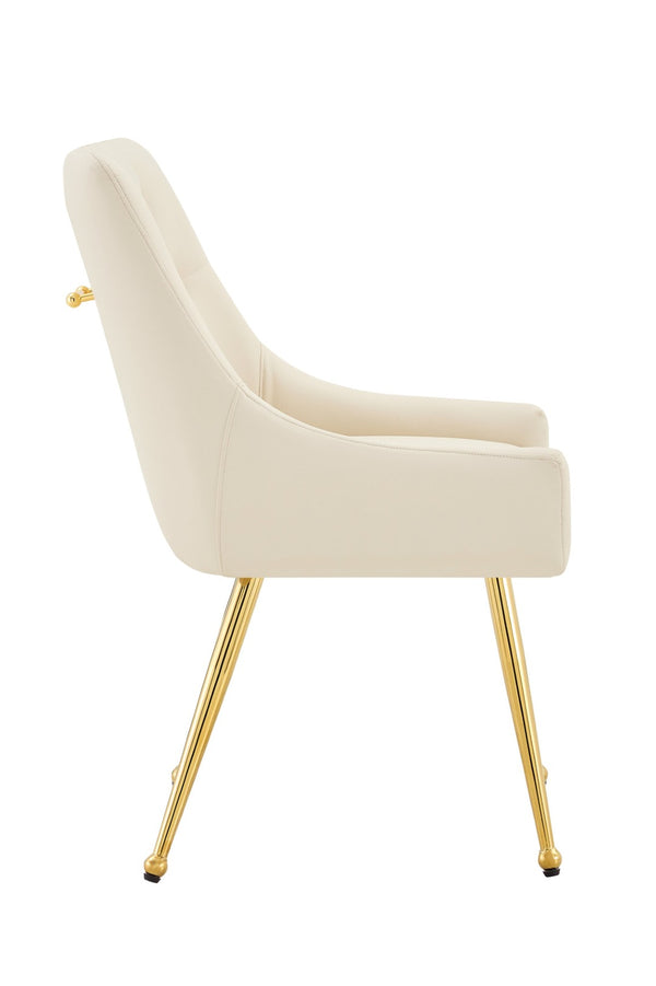 English Elm Leather Faux Upholstered Dining Chair Set Diamond Tufted Gold Legs Cafe Office Off White W3493P462033