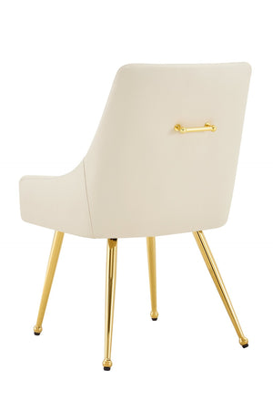 English Elm Leather Faux Upholstered Dining Chair Set Diamond Tufted Gold Legs Cafe Office Off White W3493P462033