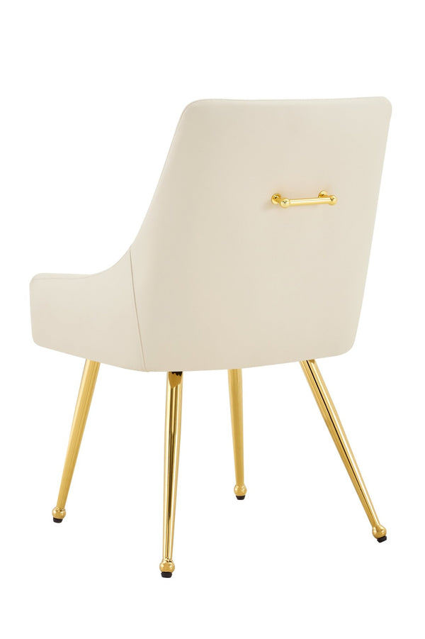 English Elm Leather Faux Upholstered Dining Chair Set Diamond Tufted Gold Legs Cafe Office Off White W3493P462033