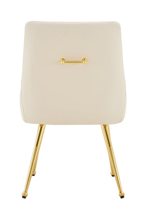 English Elm Leather Faux Upholstered Dining Chair Set Diamond Tufted Gold Legs Cafe Office Off White W3493P462033
