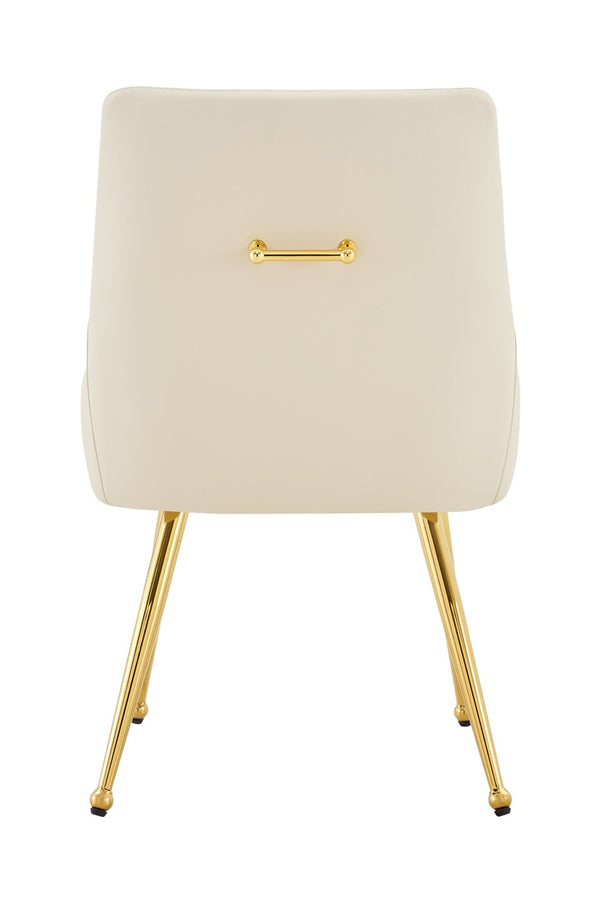 English Elm Leather Faux Upholstered Dining Chair Set Diamond Tufted Gold Legs Cafe Office Off White W3493P462033