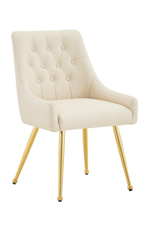 English Elm Leather Faux Upholstered Dining Chair Set Diamond Tufted Gold Legs Cafe Office Off White W3493P462033