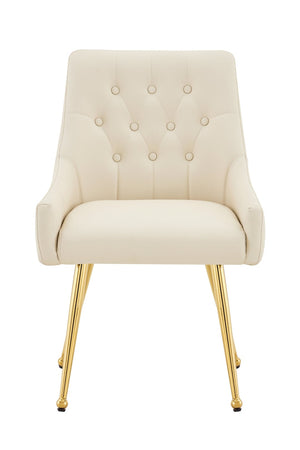 English Elm Leather Faux Upholstered Dining Chair Set Diamond Tufted Gold Legs Cafe Office Off White W3493P462033