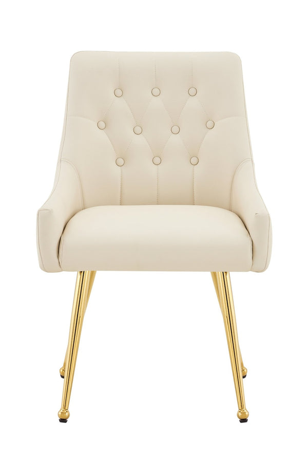 English Elm Leather Faux Upholstered Dining Chair Set Diamond Tufted Gold Legs Cafe Office Off White W3493P462033
