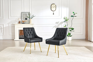 English Elm Leather Faux Upholstered Dining Chair Set Diamond Tufted Gold Legs Cafe Office Black W3493P462034