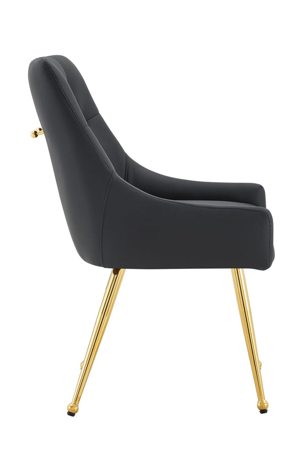 English Elm Leather Faux Upholstered Dining Chair Set Diamond Tufted Gold Legs Cafe Office Black W3493P462034