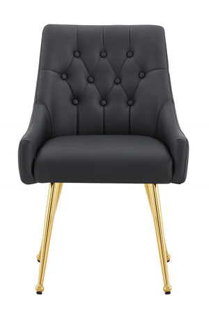 English Elm Leather Faux Upholstered Dining Chair Set Diamond Tufted Gold Legs Cafe Office Black W3493P462034