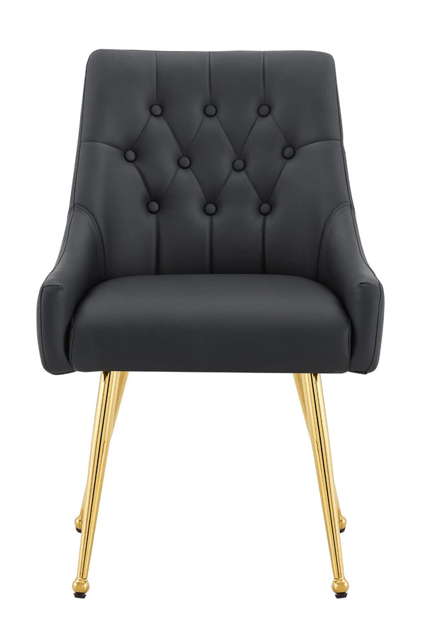 English Elm Leather Faux Upholstered Dining Chair Set Diamond Tufted Gold Legs Cafe Office Black W3493P462034
