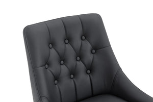 English Elm Leather Faux Upholstered Dining Chair Set Diamond Tufted Gold Legs Cafe Office Black W3493P462034